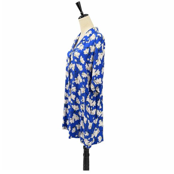 Rag & Bone Blue Floral Print Silk Collared Button Down Shirt Dress - Picture 2 of 13